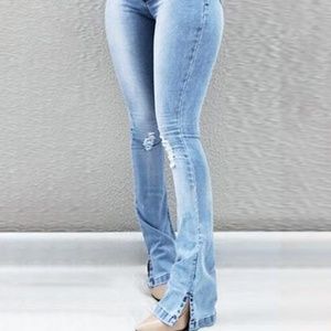 High Waist Ripped Bell-Bottom Jeans